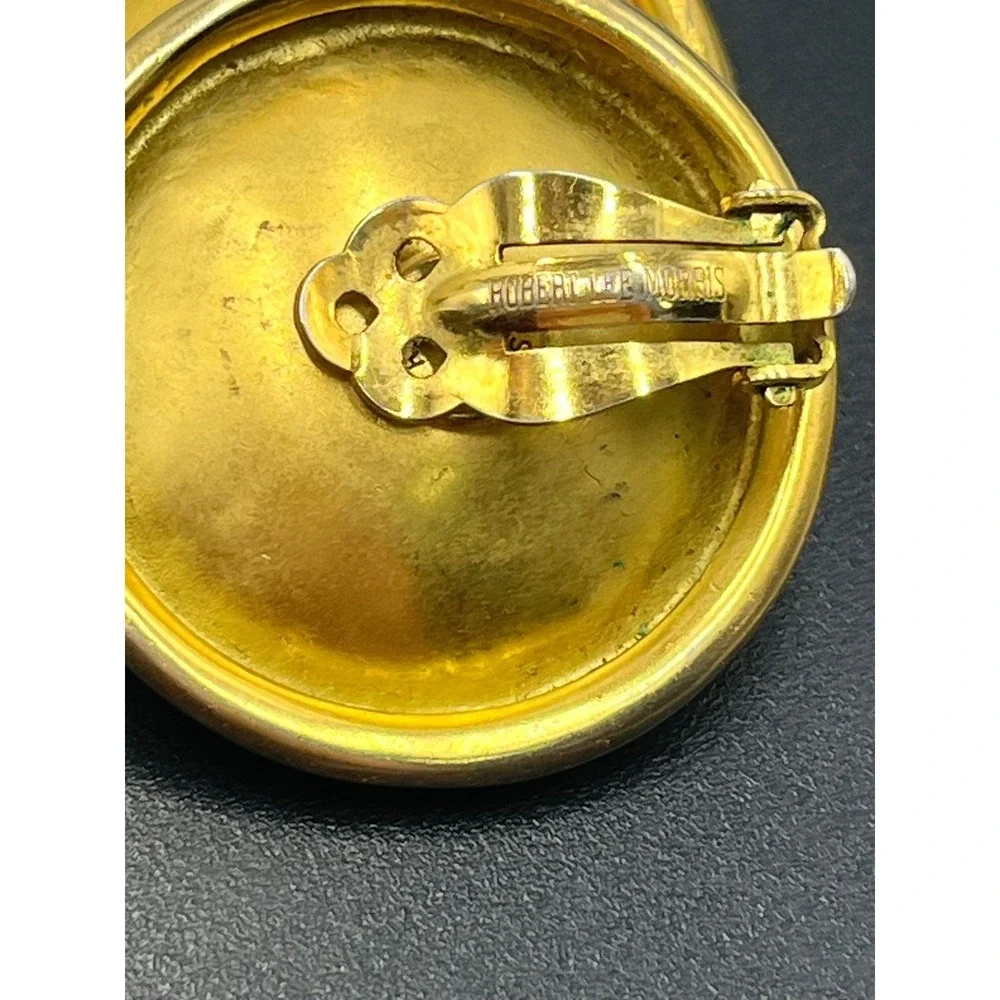 Robert Lee Morris RLM Signed Vintage Gold Tone Round Dome Clip-On Earrings